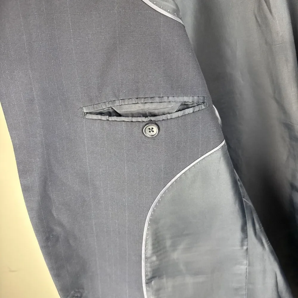Banana Republic Suit Mens 42R Navy Blue Sport Coat 2 Button Pants 33x32 Plaid